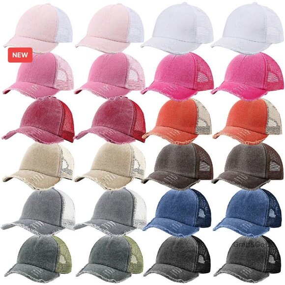 Vintage Mesh Baseball Caps Bulk Unisex Distressed Trucker Hats Adjustable Retro